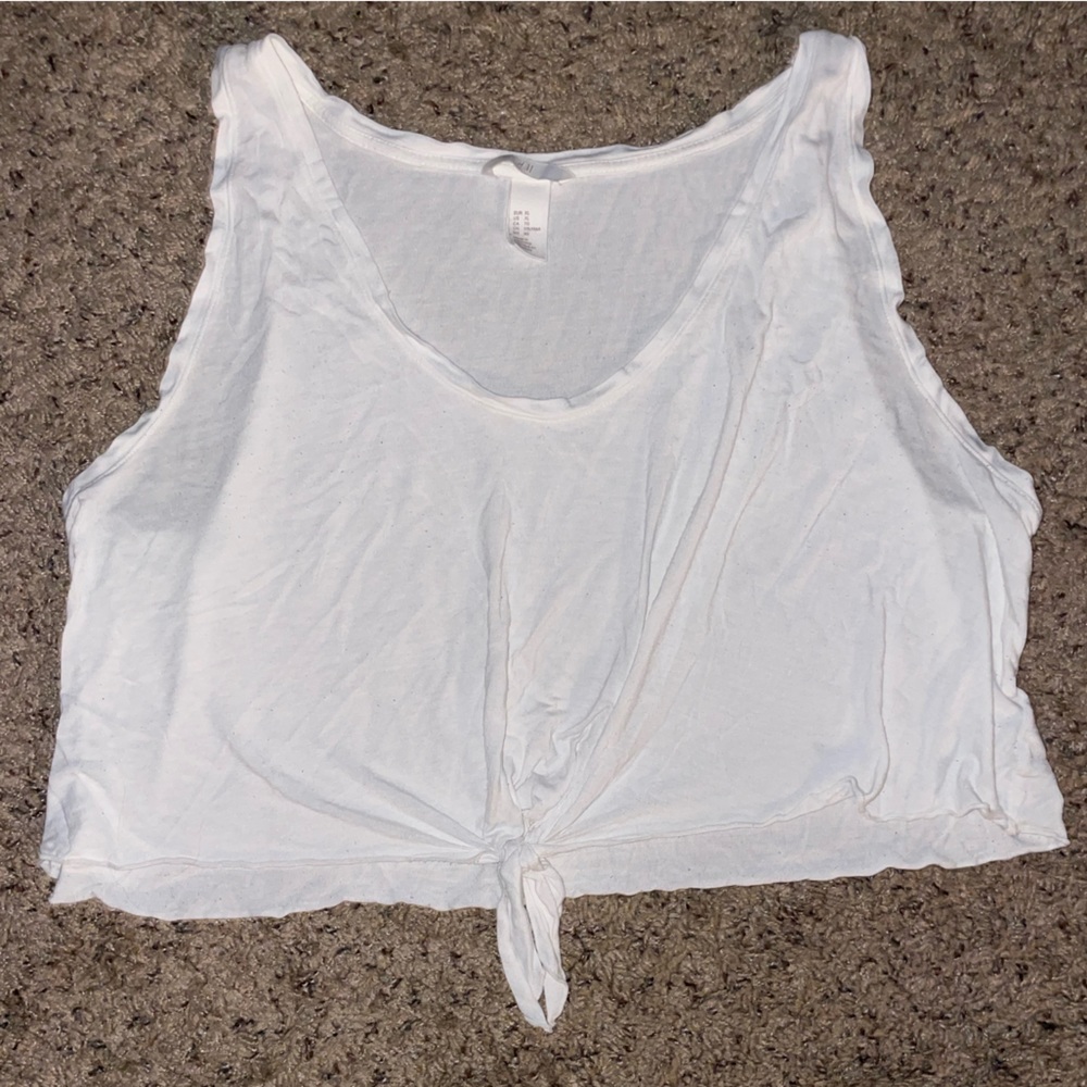 Loose White Tee Crop Top with middle tie